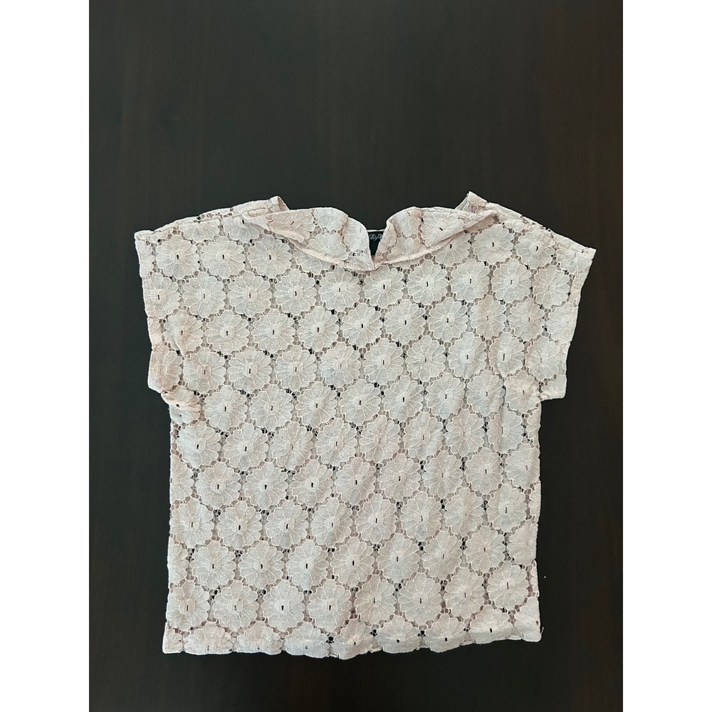 Lily White Pale Pink Floral Lace Peter Pan Collar Cap Sleeve Top Small